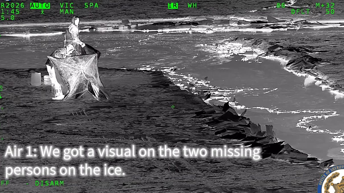 Erie County, NY, sheriff's deputies uses infrared to find stranded fishermen.