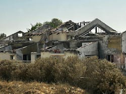 Aftermath of the October 7 attacks on the kibbutz of Be'eri. The buildings still show damage from bullets and RPGs. Aftermath of the October 7 attacks on the kibbutz of Be'eri. The buildings still show damage from bullets and RPGs.
