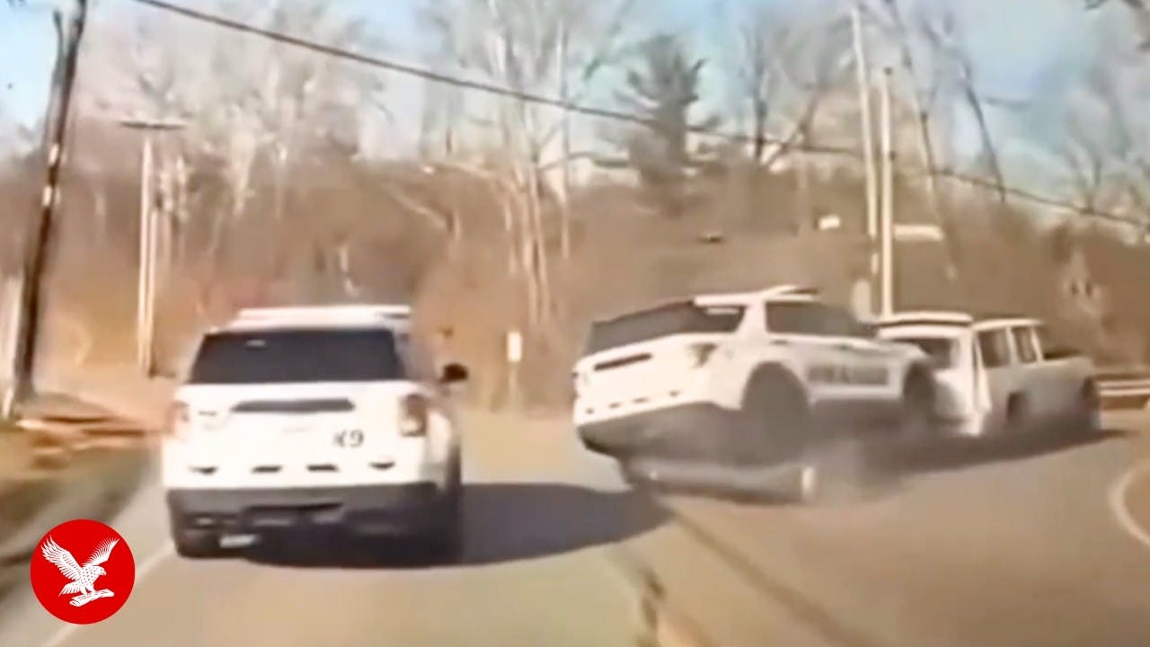 Wild chase ends with police SUV stranded on flatbed hauled by fleeing suspect