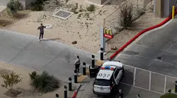 Las Vegas police drone locates battery suspect.