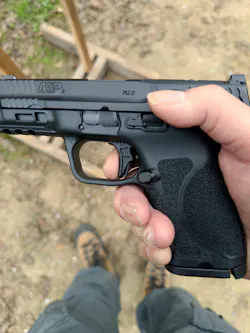 Though it is hard to illustrate in a photo, rather than a video, this is the sear reset distance for the S&W M&P 2.0. For those unfamiliar, this is as far forward the trigger needs to travel for a subsequent trigger pull. For a combat gun that delivers full safety features, this is an advantage of milliseconds over similar brands. Though it is hard to illustrate in a photo, rather than a video, this is the sear reset distance for the S&W M&P 2.0. For those unfamiliar, this is as far forward the trigger needs to travel for a subsequent trigger pull. For a combat gun that delivers full safety features, this is an advantage of milliseconds over similar brands.