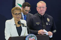 Mayor Karen Bass speaks during a press conference regarding recent uptick of burglaries in the San Fernando Valley at LAPD Headquarters on Monday, April 20, 2026 in Los Angeles, CA. Mayor Karen Bass speaks during a press conference regarding recent uptick of burglaries in the San Fernando Valley at LAPD Headquarters on Monday, April 20, 2026 in Los Angeles, CA.