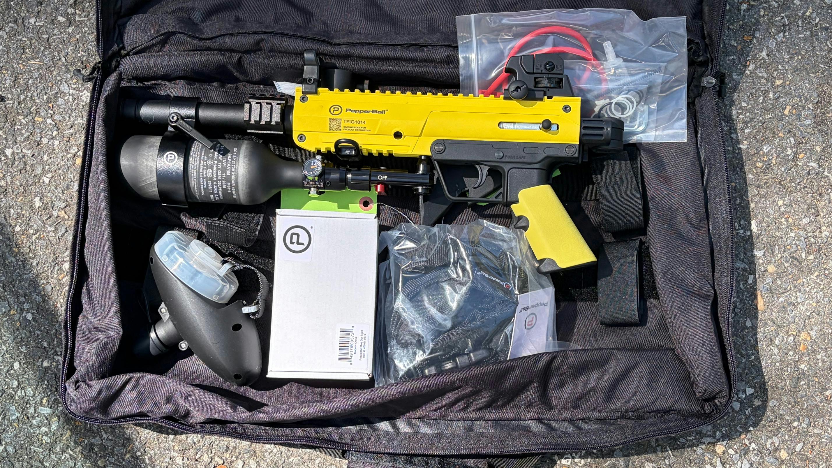 Everything the officer needs except the projectiles themselves. Fill the tank and mount it with no tools.