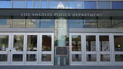 The main entrance for the LAPD headquarters building is shown in downtown Los Angeles. The main entrance for the LAPD headquarters building is shown in downtown Los Angeles.