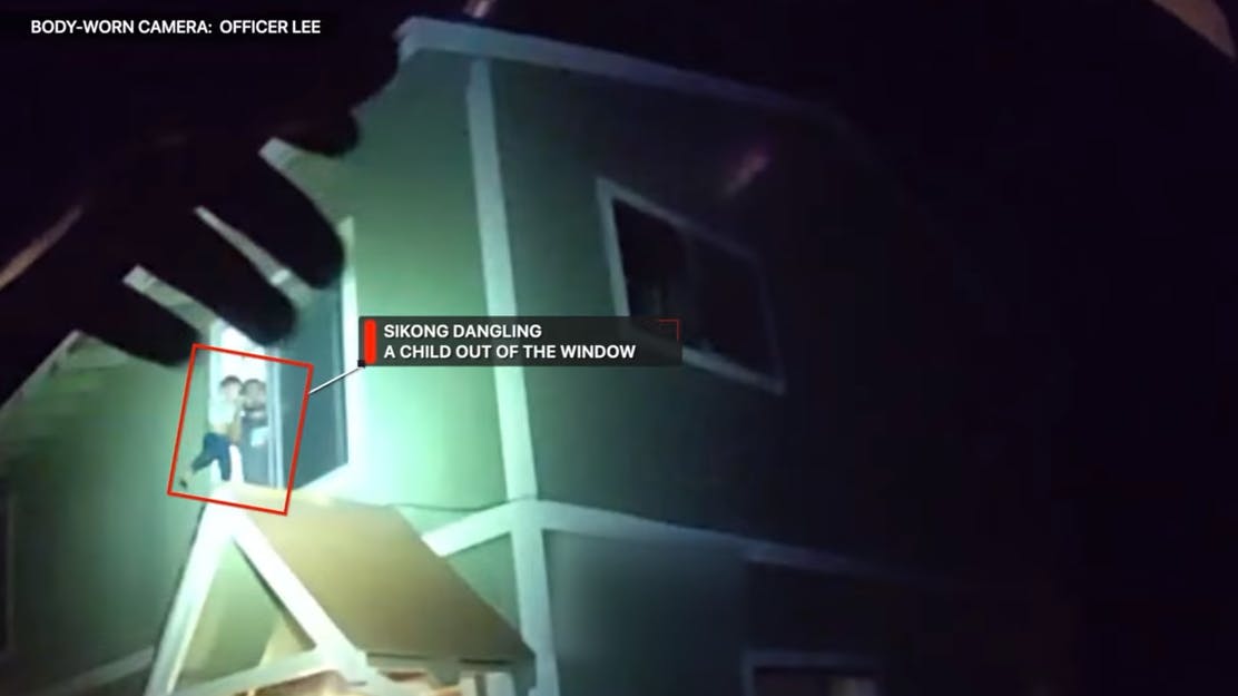 Machete-wielding suspect dangles child out window