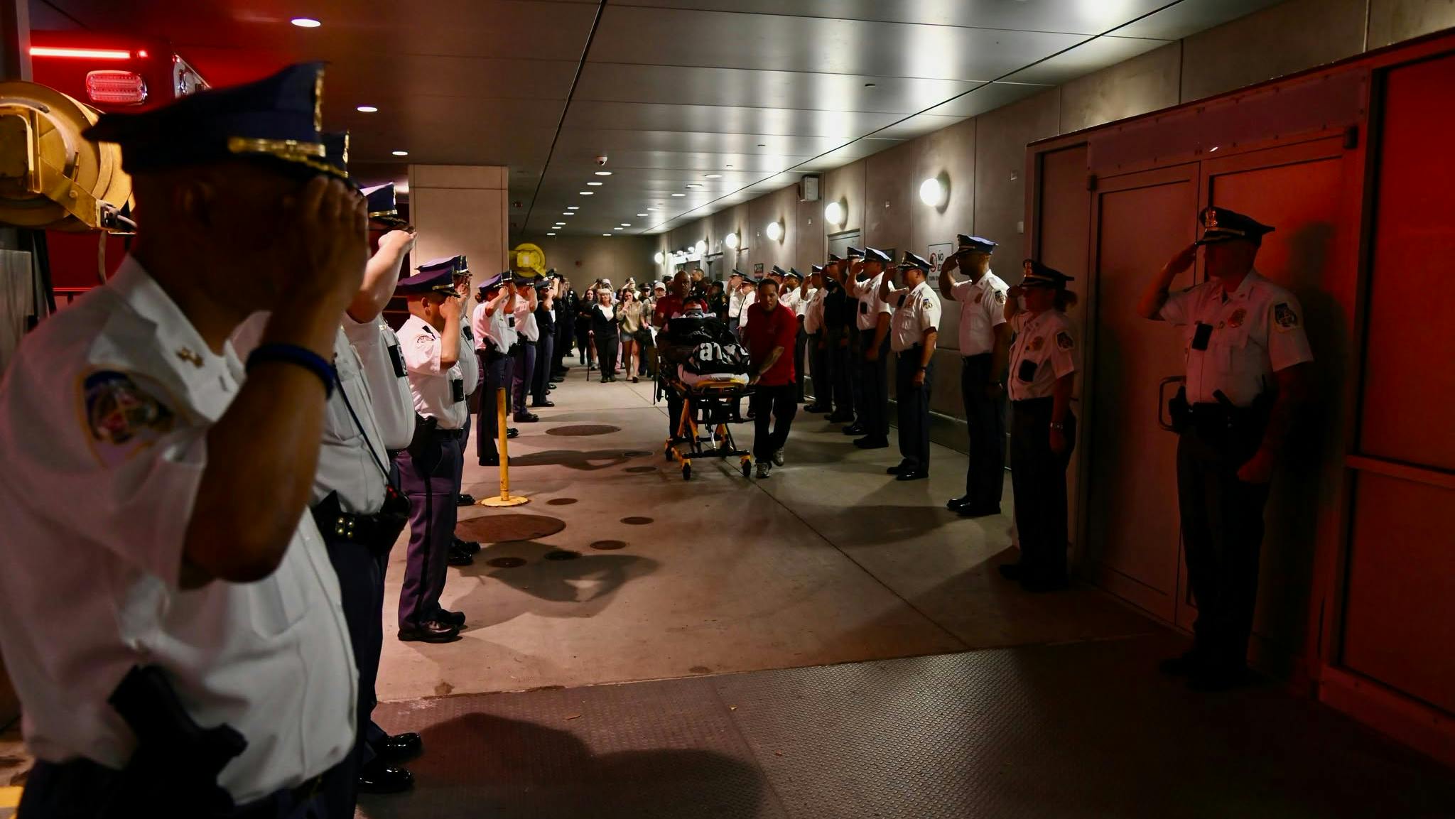Baltimore County Police Officer Paul Catalfamo leaves hospital