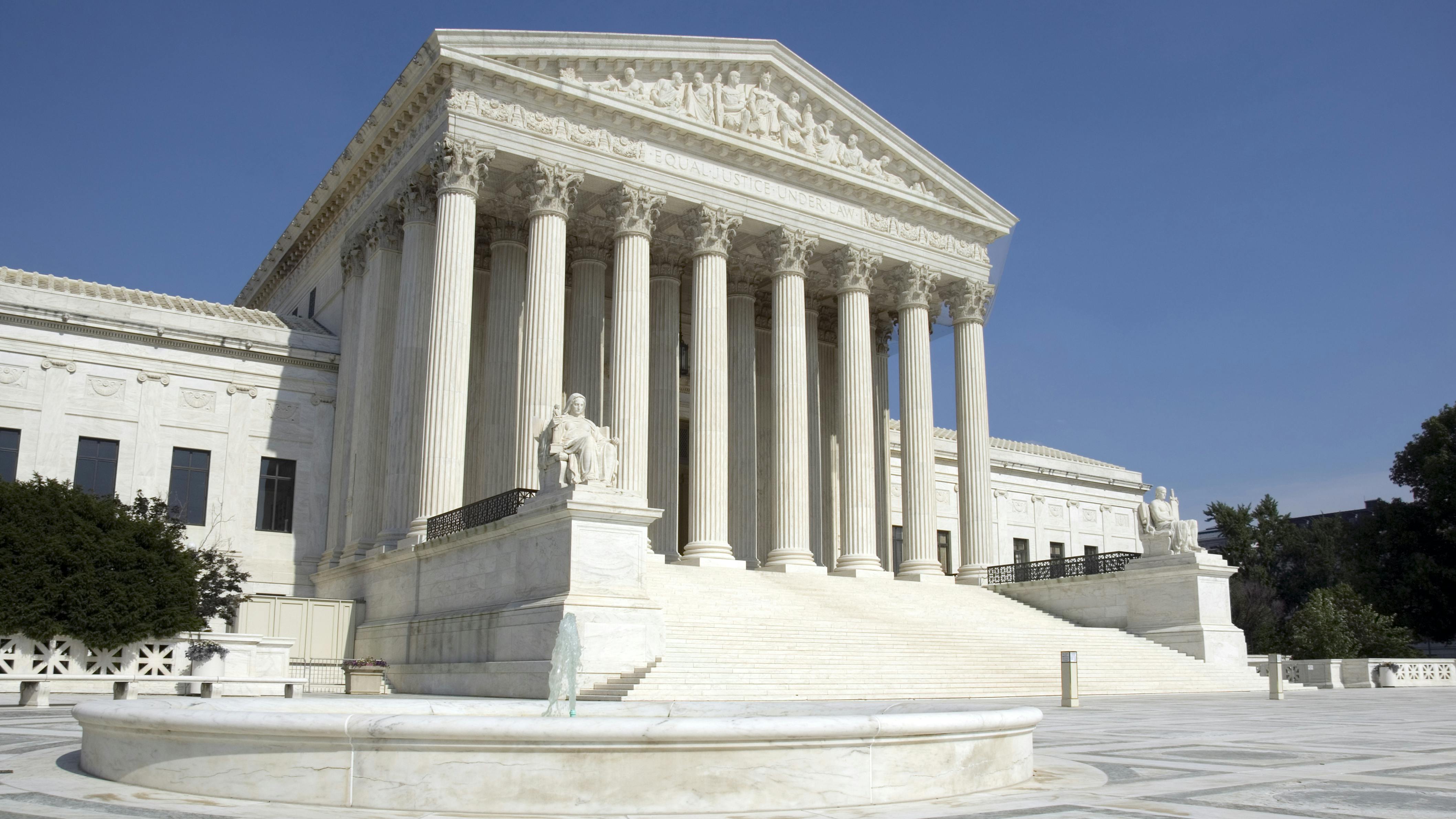 The front of the US Supreme Court in Washington, DC.