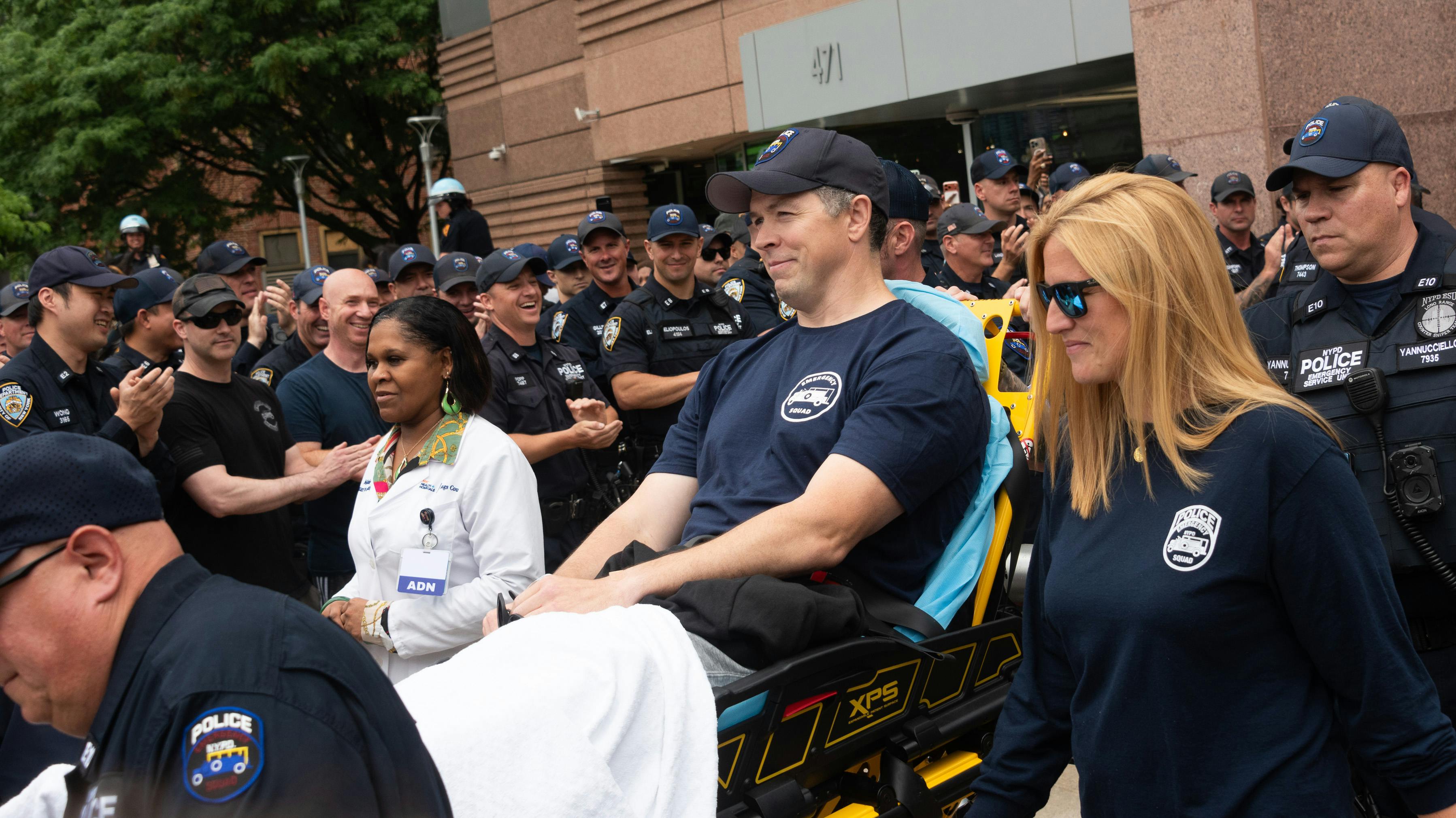 NYPD Detective Matthew Gale is discharged from Kings County Hospital Center in Brooklyn, New York on Tuesday, June 23, 2026. Gale was shot in the leg by a barricaded suspect in Bedford- Stuyvesant on June 19.