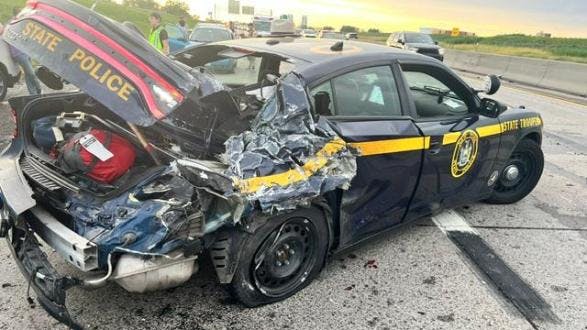 New York State Police cruiser damaged in chain-reaction crash