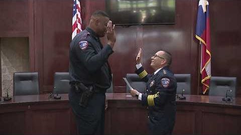 Jordan Wilmore is sworn in as a new Kemah police officer