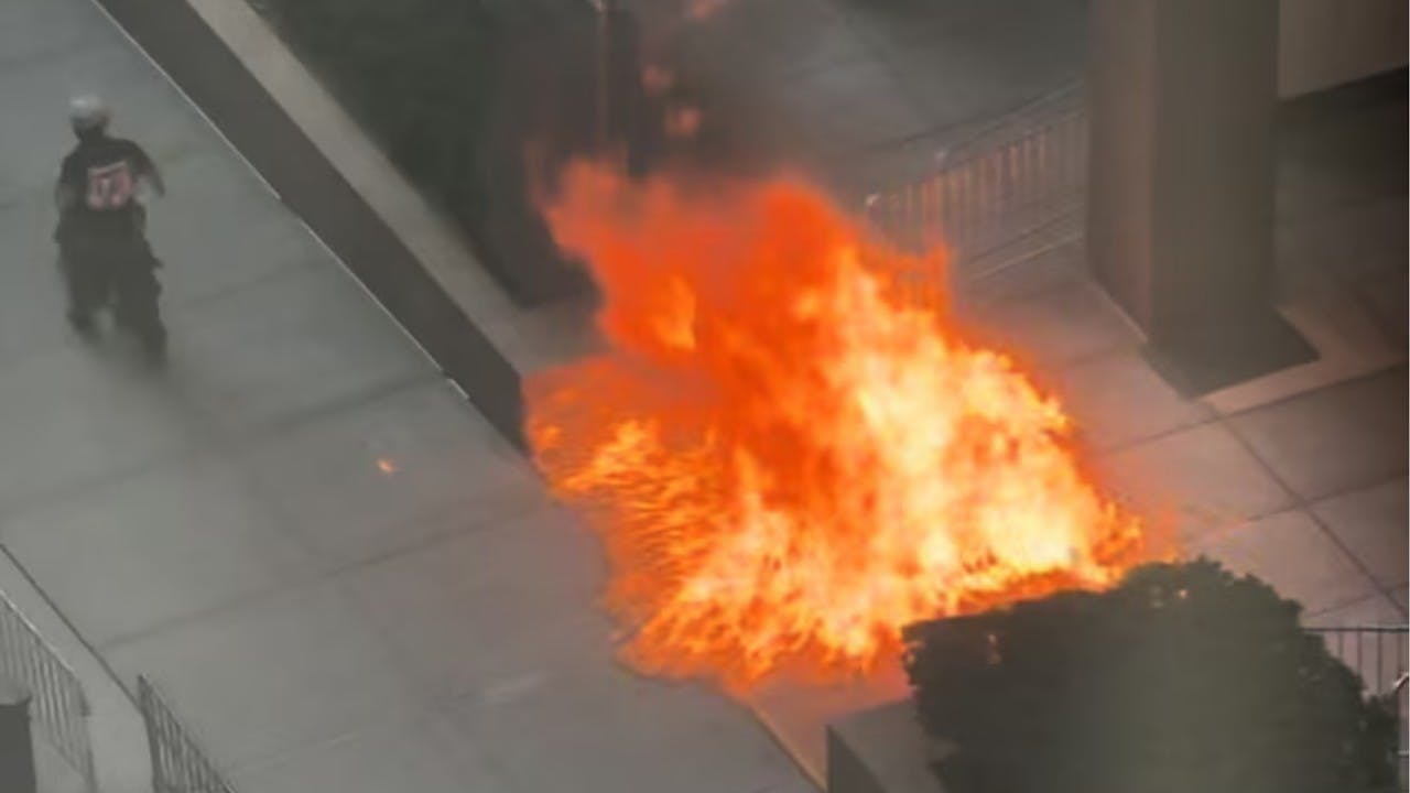 Fire ignited outside 26 Federal Plaza in New York City