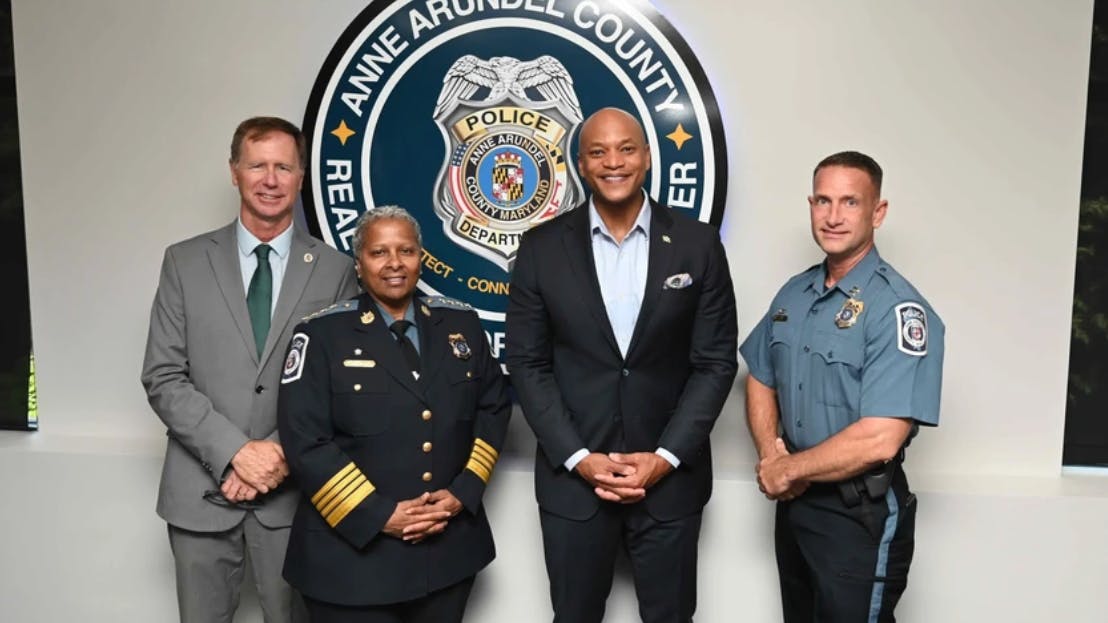 Maryland Gov. Wes Moore with Anne Arundel County Police Chief Amal E. Awad.