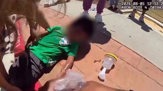 A Rialto police officer uses a LifeVac to revive choking 3-year-old child