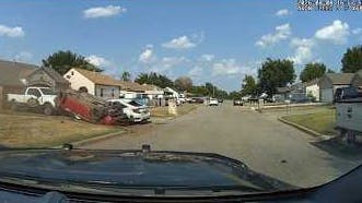 Suspect accused of doing burnout donuts flips over during Oklahoma City police chase