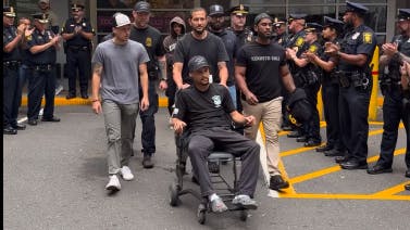 Hartford Police Officer Alex Diaz is released from the hospital after he was wounded in a Friday shootout