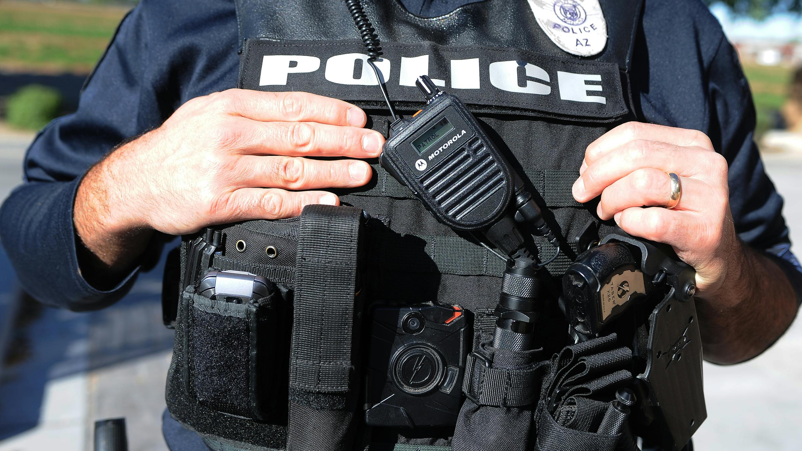 Police officer with vest and gear