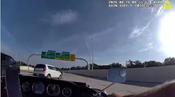 Vehicle swerves in front of Tampa police motorcycle officer before rear-ending pickup truck