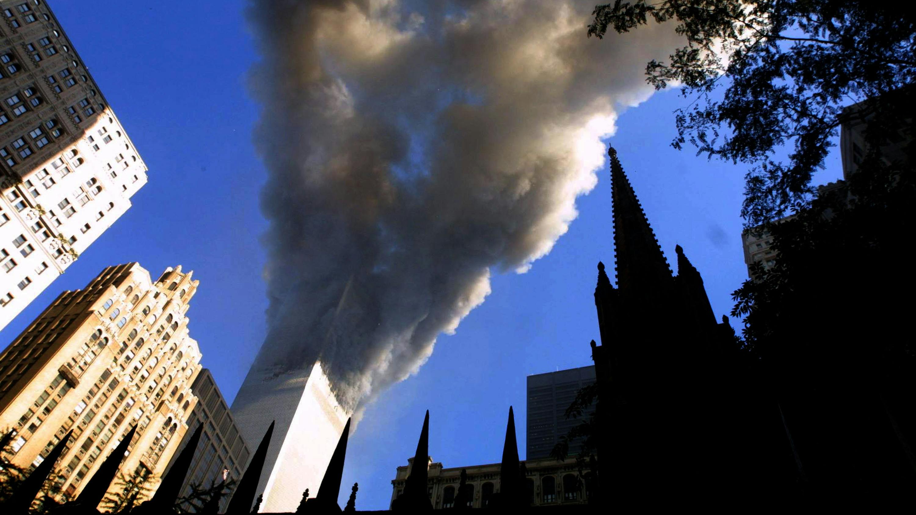 Smoking World Trade Center tower following the Sept. 11, 2001, attacks