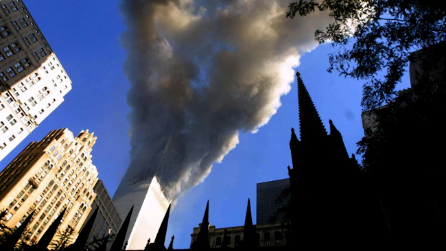 Smoking World Trade Center tower following the Sept. 11, 2001, attacks