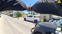 A suspect crashes into a Simi Valley police motorcycle before being fatally shot by officers