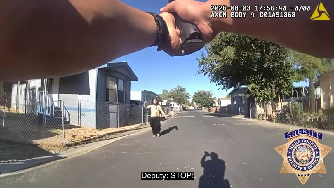 Bodycam footage shows a man with a samurai sword advancing on a Kern County sheriff's deputy
