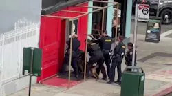 San Diego police officers and a K-9 confront a vandalism suspect during a standoff