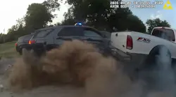 A suspect in an armed domestic disturbance call rams an Oklahoma City police cruiser