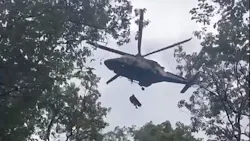 Maryland State Police aviation crews airlift and injured person after a fall from a remote tree stand
