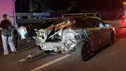 A vehicle allegedy struck by a truck driver who tried to escape York County deputies by hiding in a pond