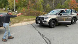 Deputy Costello and a role player work through an opposing-position vehicle exercise