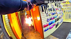 A suspect ignites an incendiary device and directs the flame at San Diego police