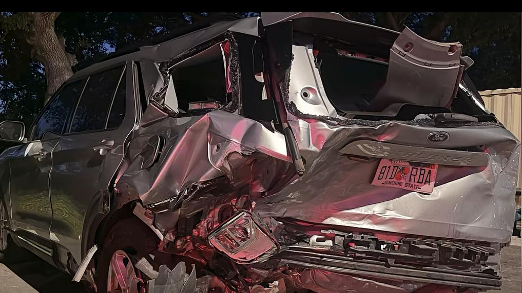 The damage to the rear of a Hillsborough County Sheriff's Office cruiser