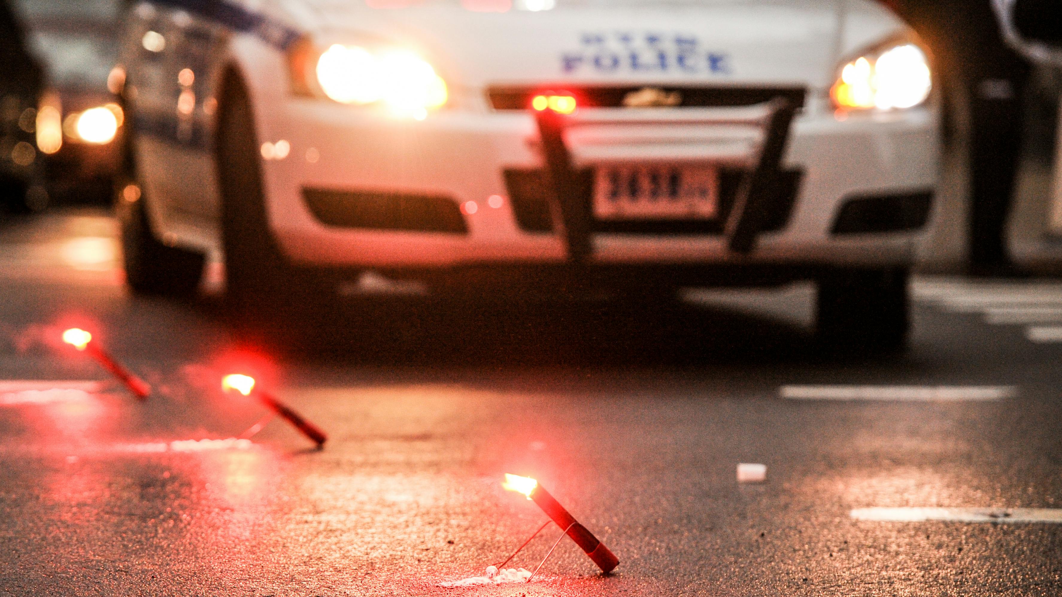 NYPD cruiser and road flares