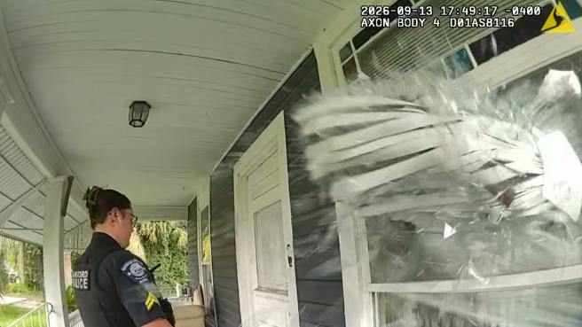 A suspect jumps through a glass window to try to flee Sanford police