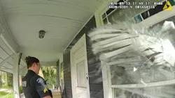 A suspect jumps through a glass window to try to flee Sanford police
