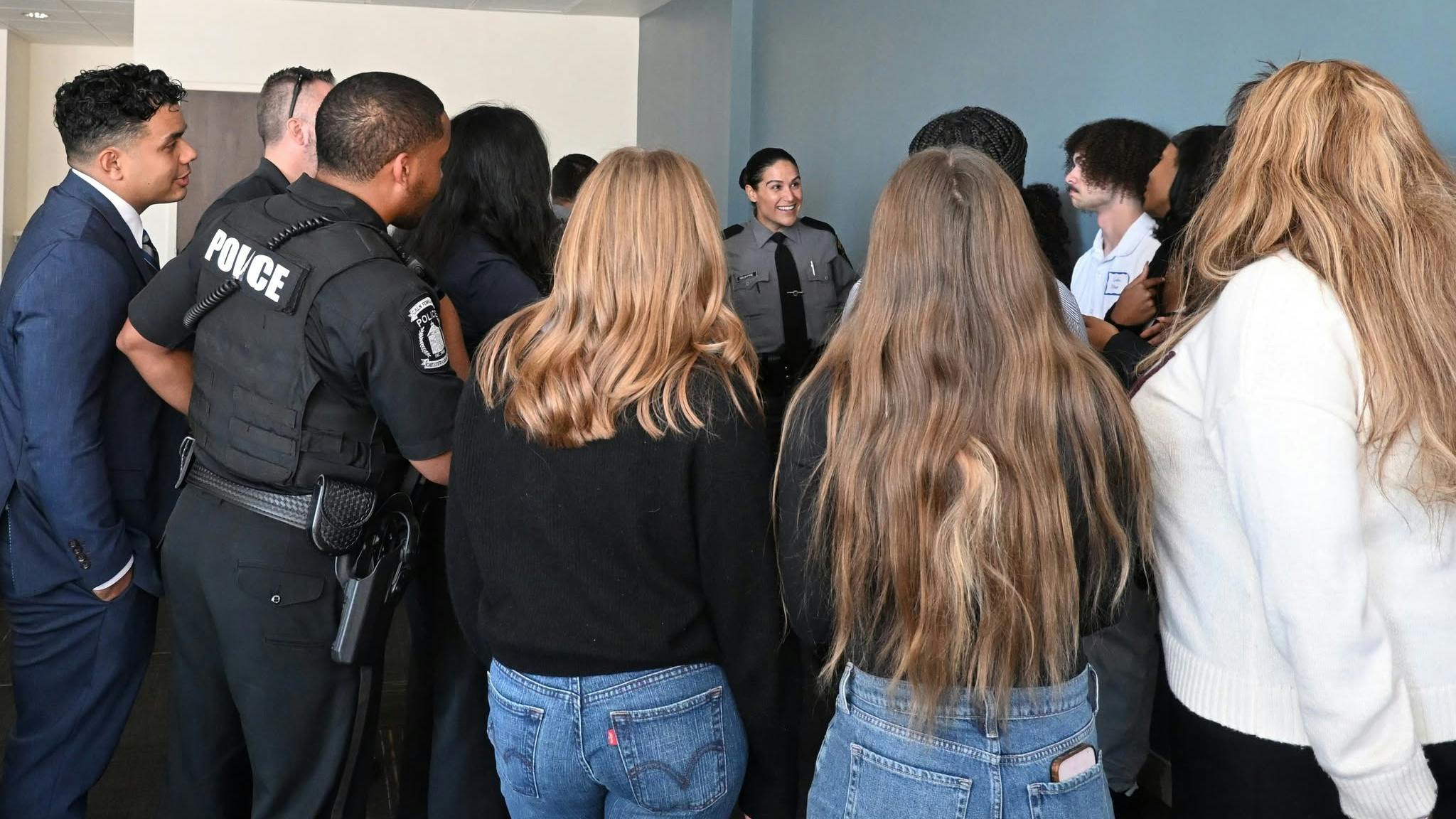 Students and law enforcement in role-playing scneario at the Chester County Youth and Law Enforcement Symposium