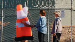 A Stanislaus County deputy dressed as giant traffic cone for speed enforcement