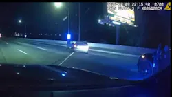 A Corona police Grappler device disables a suspect's vehicle