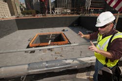 Delta Fountains co-owner Joe Petry describes the unique requirements of the reflecting pools. Photo: Siemens Delta Fountains co-owner Joe Petry describes the unique requirements of the reflecting pools. Photo: Siemens