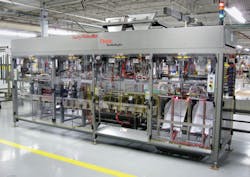 Automatic Centering. On this bulk-bag filling system, bulk bags are automatically centered by four rodless electric screw actuat Automatic Centering. On this bulk-bag filling system, bulk bags are automatically centered by four rodless electric screw actuat