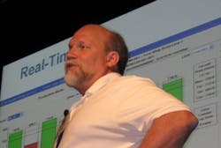 Mark Hanley, of Kraft Foods, described significant savings gained through use of overall equipment effectiveness (OEE). Mark Hanley, of Kraft Foods, described significant savings gained through use of overall equipment effectiveness (OEE).