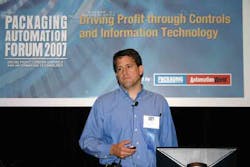 Frito Lay's Rick Van Dyke, who serves as chairman of the OMAC Packaging Workgroup, addressed the importance of standards at the Frito Lay's Rick Van Dyke, who serves as chairman of the OMAC Packaging Workgroup, addressed the importance of standards at the