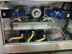 The servo drives and MKD washdown servo motors (above) are part of a control system that uses up to 24 axes of servo control per The servo drives and MKD washdown servo motors (above) are part of a control system that uses up to 24 axes of servo control per