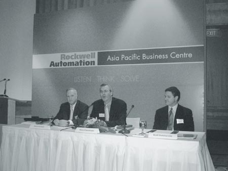 Rockwell?EURs Dave Johnson, Steve Eisenbrown, and Scott Summerville, Asia Pacific president (left to right) taking questions o