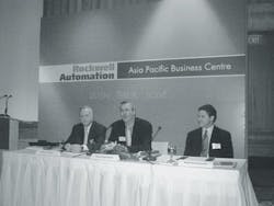 Rockwell?EURs Dave Johnson, Steve Eisenbrown, and Scott Summerville, Asia Pacific president (left to right) taking questions o Rockwell?EURs Dave Johnson, Steve Eisenbrown, and Scott Summerville, Asia Pacific president (left to right) taking questions o