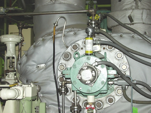 A turbine-driven feedwater pump at Comanche Peak is equipped with an Azima I-100, the yellow cylindrical unit.