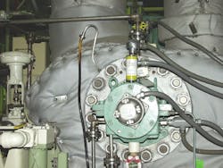 A turbine-driven feedwater pump at Comanche Peak is equipped with an Azima I-100, the yellow cylindrical unit. A turbine-driven feedwater pump at Comanche Peak is equipped with an Azima I-100, the yellow cylindrical unit.