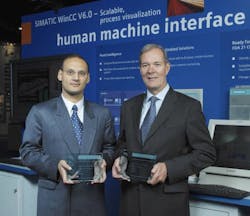 Sandeep Maheshwari (left), Vice President, Industrial & Electronics markets, Frost & Sullivan, presented the awards to Aubert Ma Sandeep Maheshwari (left), Vice President, Industrial & Electronics markets, Frost & Sullivan, presented the awards to Aubert Ma