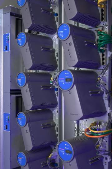 R300 modules are mounted individually?EUR'stacked vertically and positioned on a slant?EUR'a design that allows more I/O in a sm