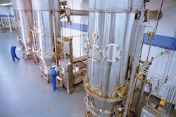 Bayer relies on radar, ultrasound, and pressure sensors to monitor the levels of the remote storage tanks, like these, that it m Bayer relies on radar, ultrasound, and pressure sensors to monitor the levels of the remote storage tanks, like these, that it m